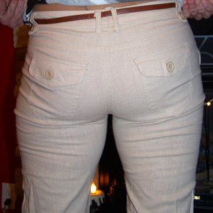 NANA    STRETCH TAN DRESS PANTS w BROWN MATCHING BELT